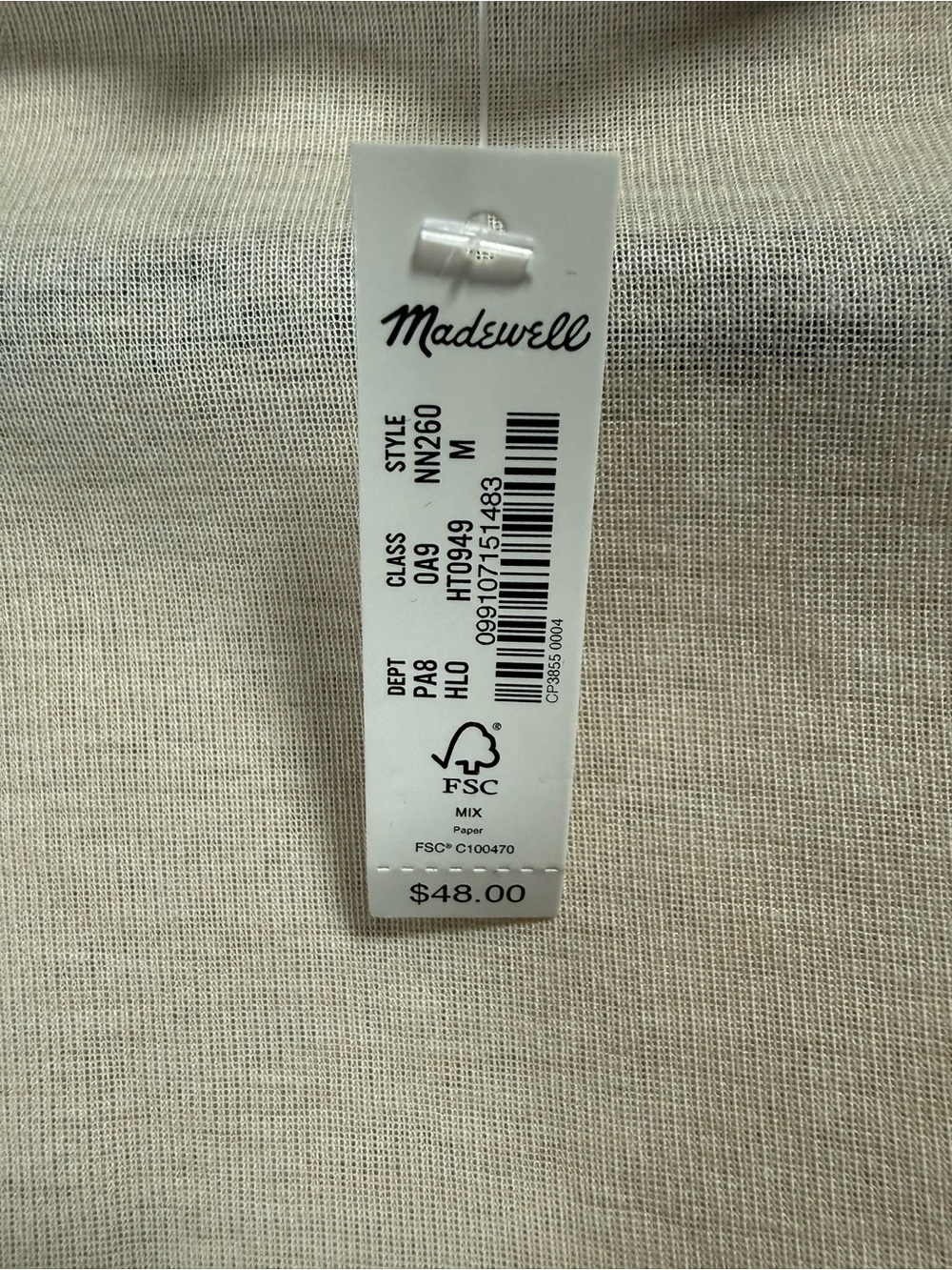 Madewell Semi-Sheer Mockneck Tee NWT Medium Hthr Light Oatmeal Long Sleeve - Picture 7 of 8